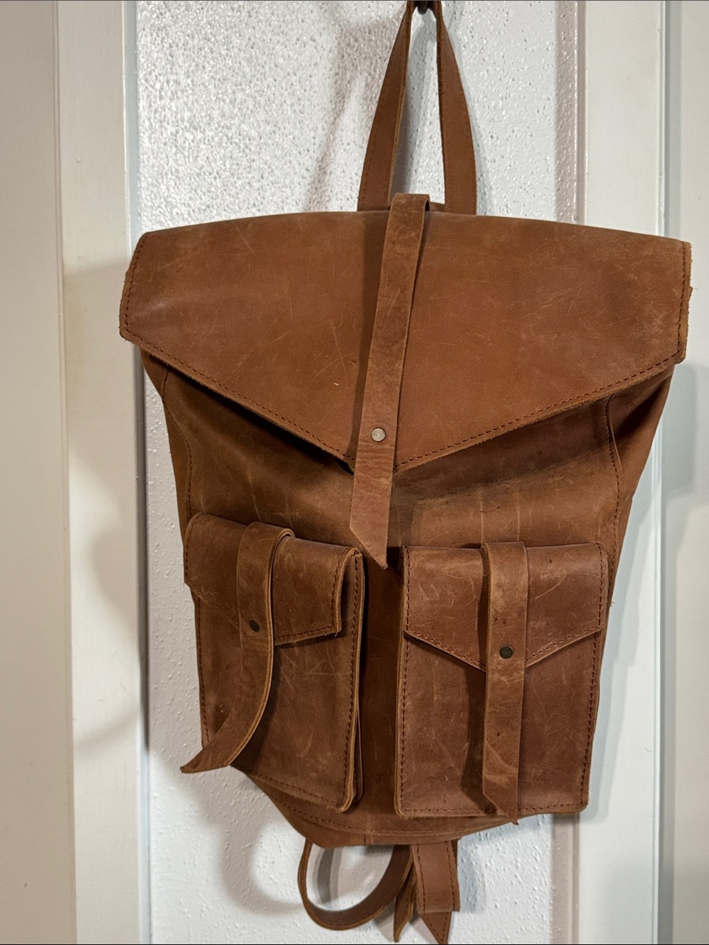 Raven + Lily Brown Leather Backpack with Front Flap and Pockets